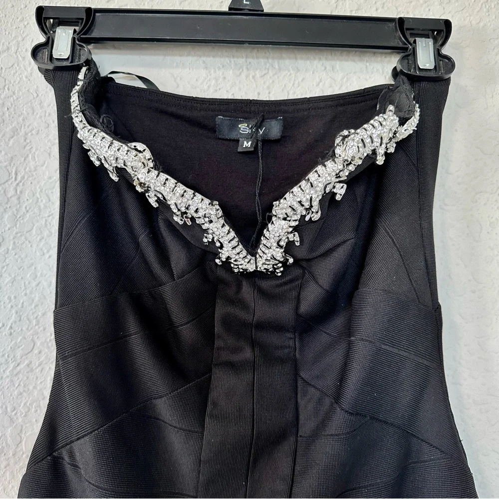Sky Black Strapless Bandage Tiger Rhinestone Dress - Picture 8 of 14